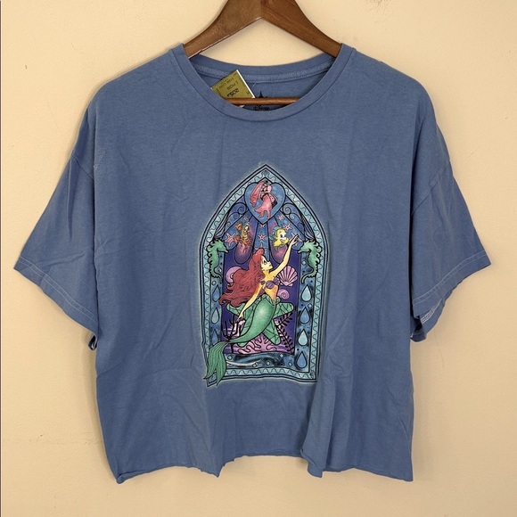 Disney Princess Ariel cotton graphic tee short sleeve light blue cropped SZ XL - Picture 1 of 7